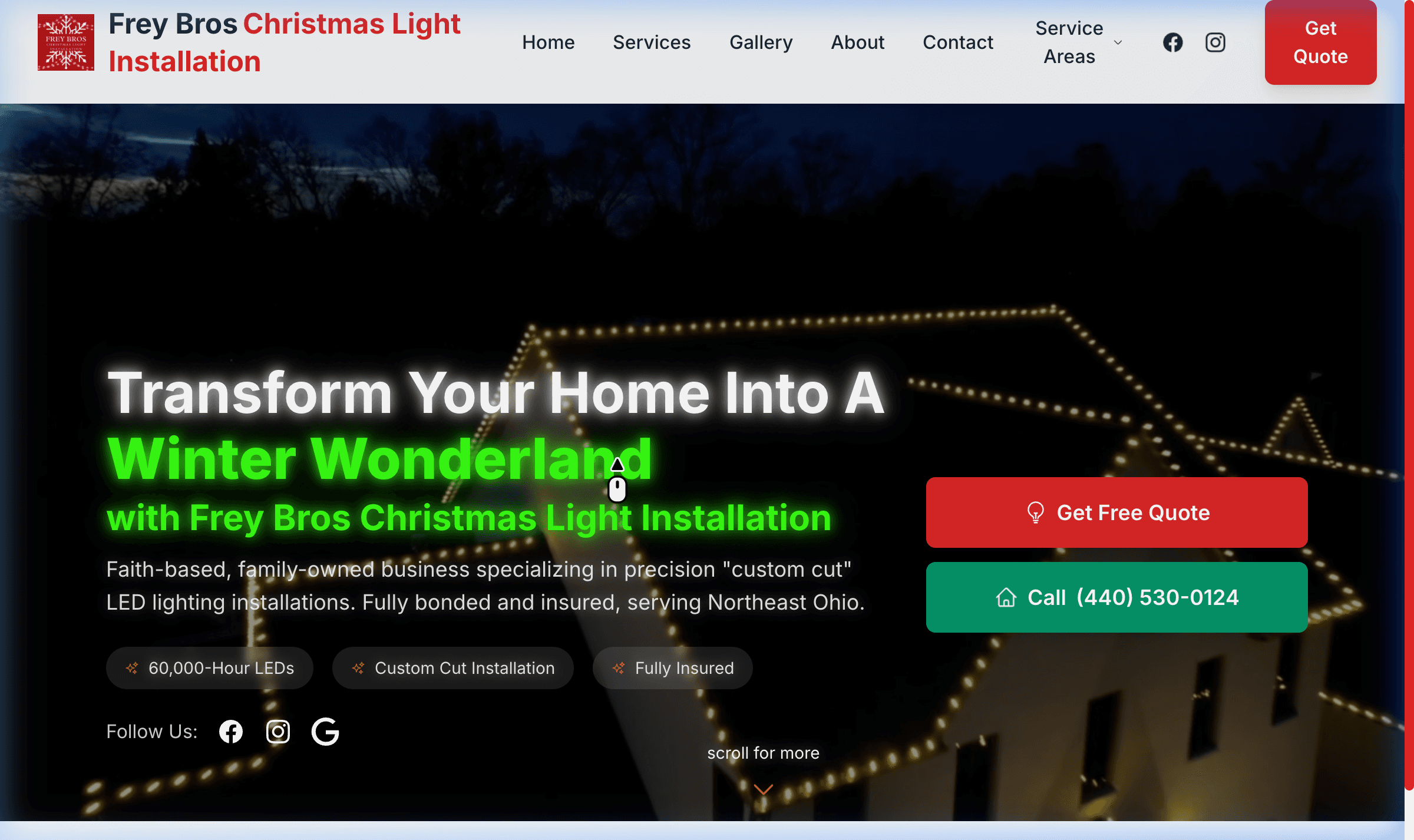 Frey Bros Christmas Lights — Cleveland area web development case study
